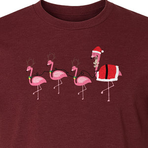 Flamingo Christmas T-Shirt, Santa Hat Tropical Holiday Party Design for Adults