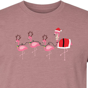 Flamingo Christmas T-Shirt, Santa Hat Tropical Holiday Party Design for Adults