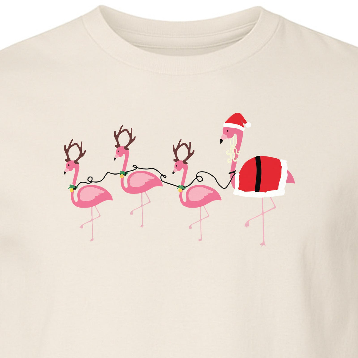 Flamingo Christmas T-Shirt, Santa Hat Tropical Holiday Party Design for Adults