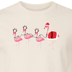 Flamingo Christmas T-Shirt, Santa Hat Tropical Holiday Party Design for Adults