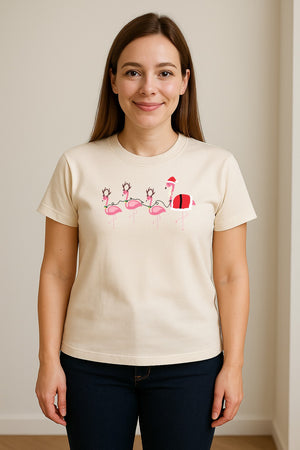 Flamingo Christmas T-Shirt, Santa Hat Tropical Holiday Party Design for Adults