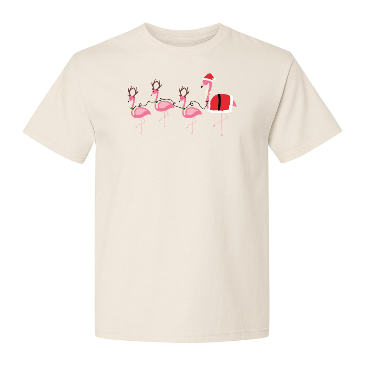 Flamingo Christmas T-Shirt, Santa Hat Tropical Holiday Party Design for Adults