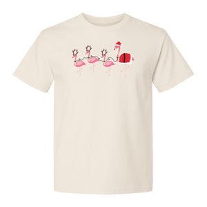 Flamingo Christmas T-Shirt, Santa Hat Tropical Holiday Party Design for Adults