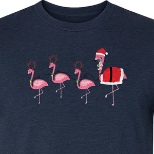 Flamingo Christmas T-Shirt, Santa Hat Tropical Holiday Party Design for Adults