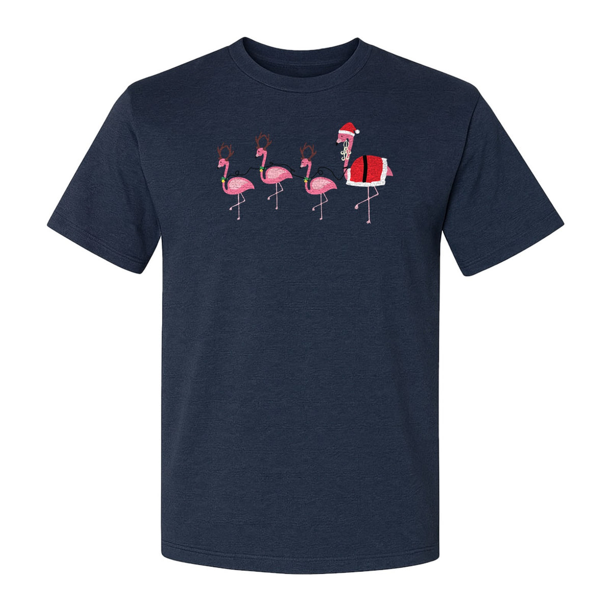 Flamingo Christmas T-Shirt, Santa Hat Tropical Holiday Party Design for Adults