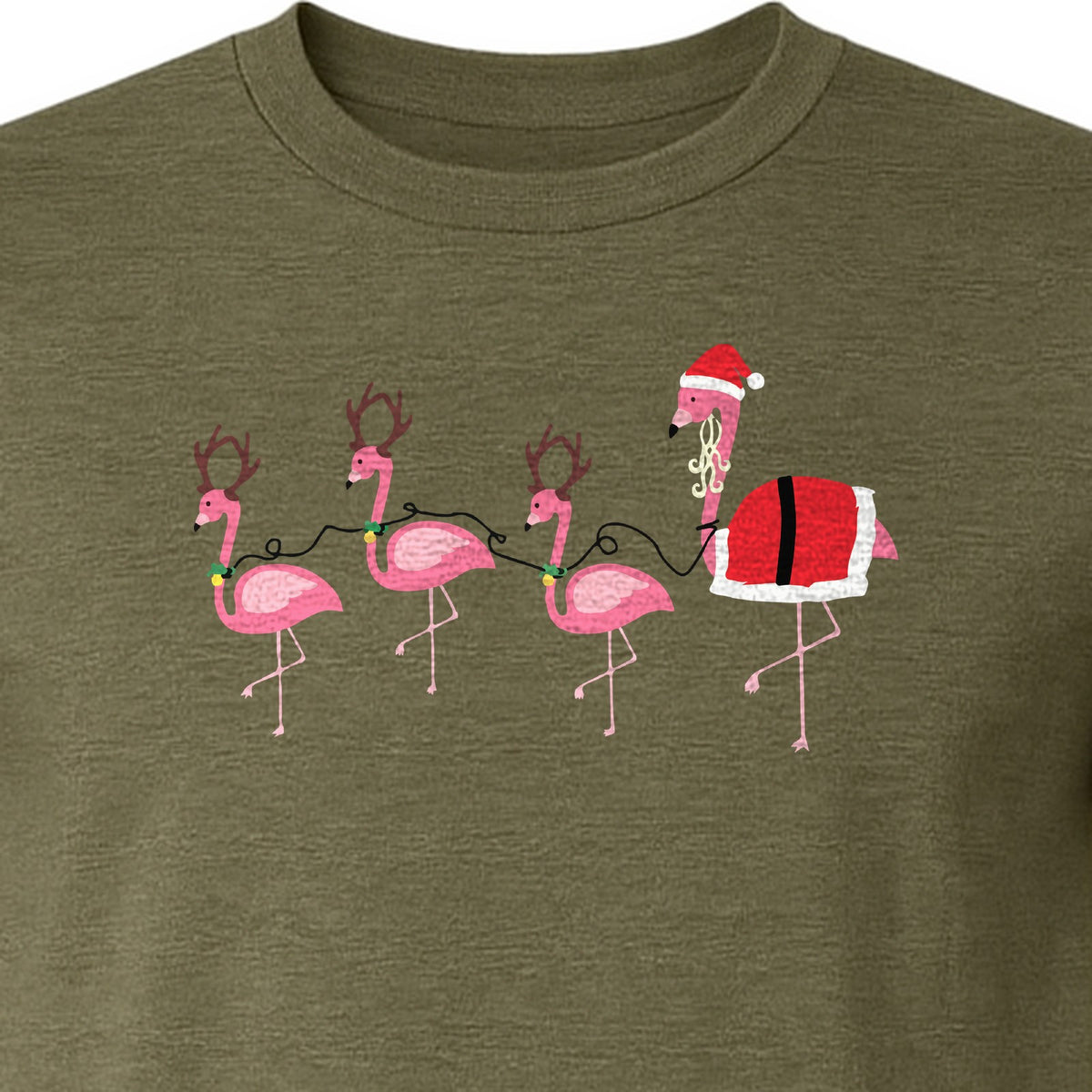 Flamingo Christmas T-Shirt, Santa Hat Tropical Holiday Party Design for Adults