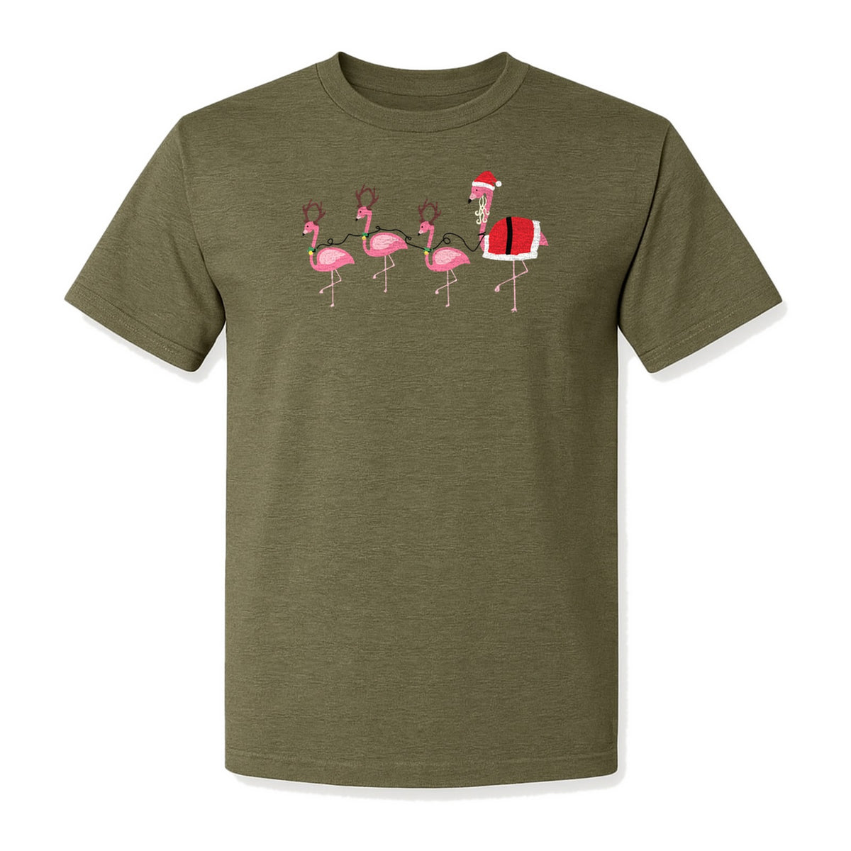 Flamingo Christmas T-Shirt, Santa Hat Tropical Holiday Party Design for Adults