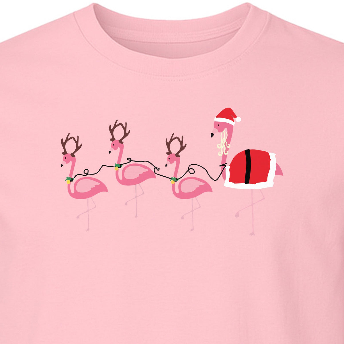 Flamingo Christmas T-Shirt, Santa Hat Tropical Holiday Party Design for Adults