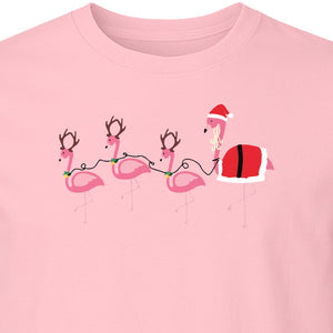 Flamingo Christmas T-Shirt, Santa Hat Tropical Holiday Party Design for Adults