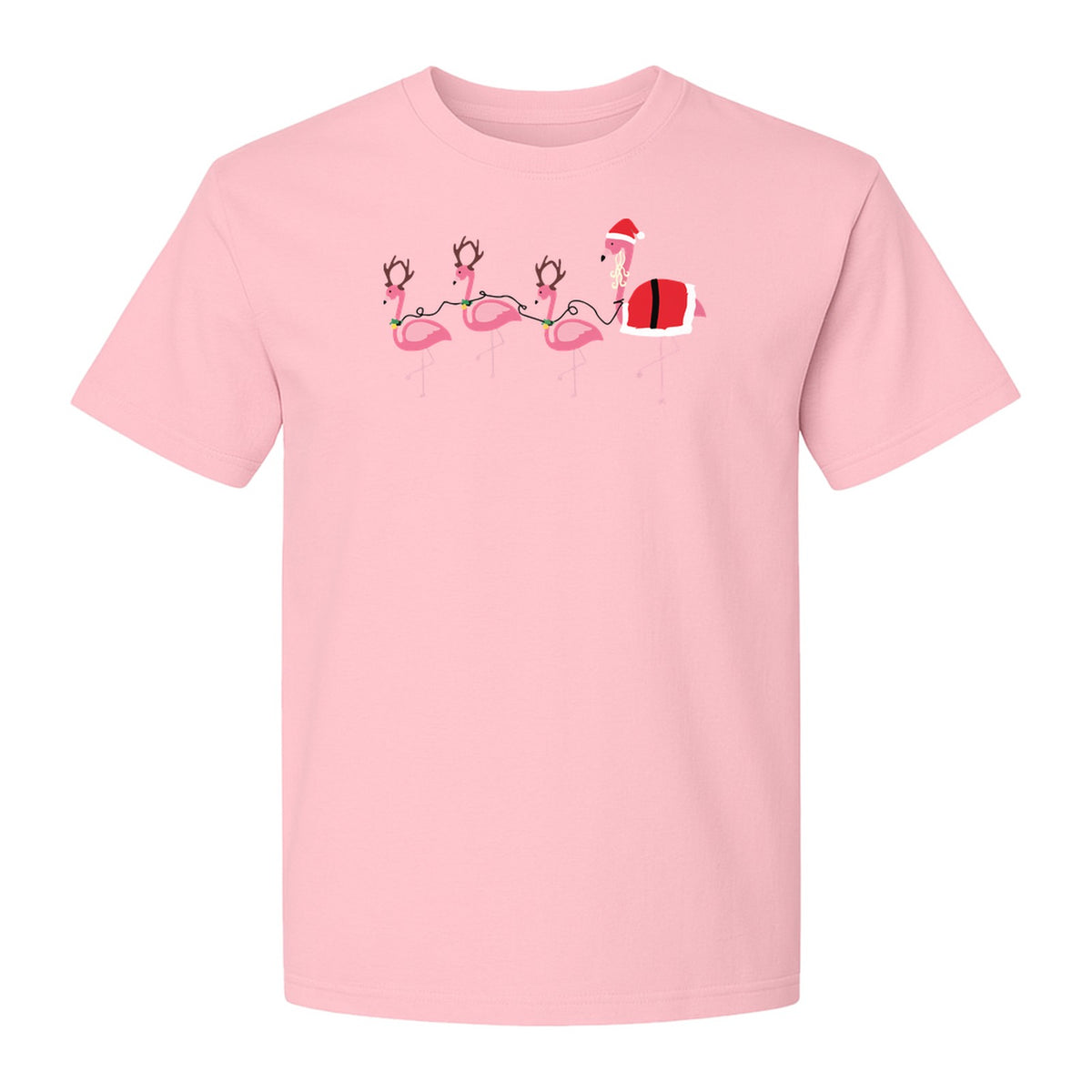 Flamingo Christmas T-Shirt, Santa Hat Tropical Holiday Party Design for Adults