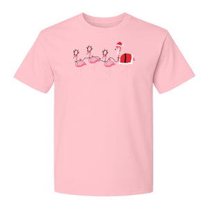 Flamingo Christmas T-Shirt, Santa Hat Tropical Holiday Party Design for Adults