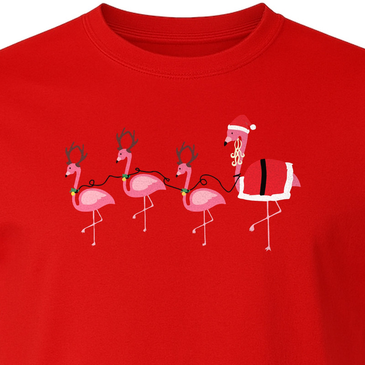 Flamingo Christmas T-Shirt, Santa Hat Tropical Holiday Party Design for Adults