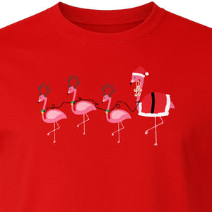 Flamingo Christmas T-Shirt, Santa Hat Tropical Holiday Party Design for Adults