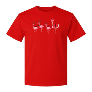 Flamingo Christmas T-Shirt, Santa Hat Tropical Holiday Party Design for Adults