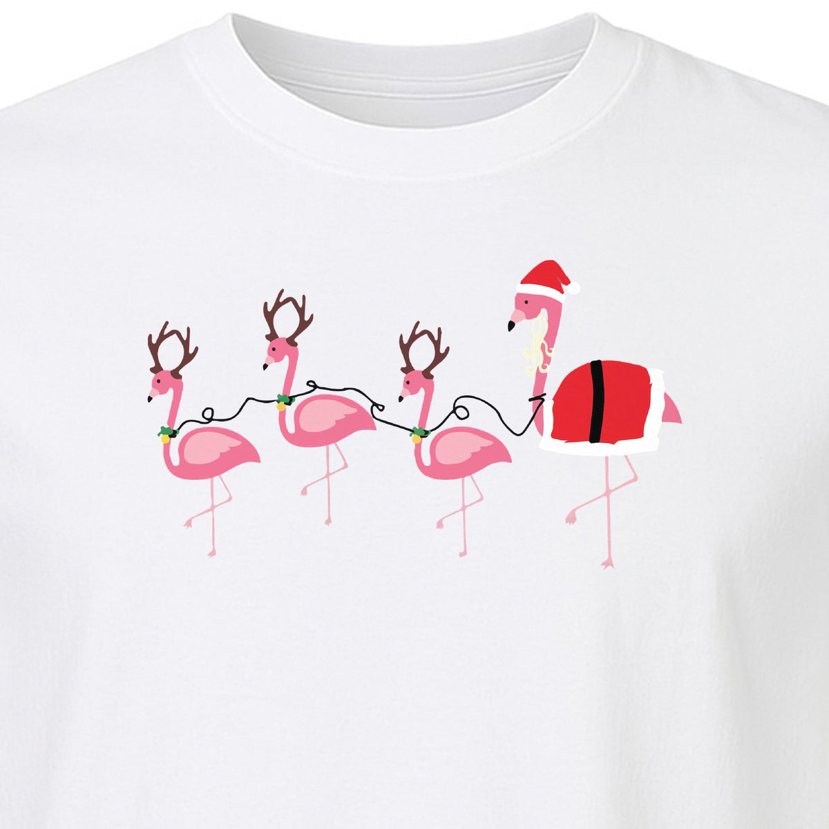 Flamingo Christmas T-Shirt, Santa Hat Tropical Holiday Party Design for Adults