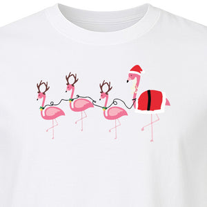 Flamingo Christmas T-Shirt, Santa Hat Tropical Holiday Party Design for Adults