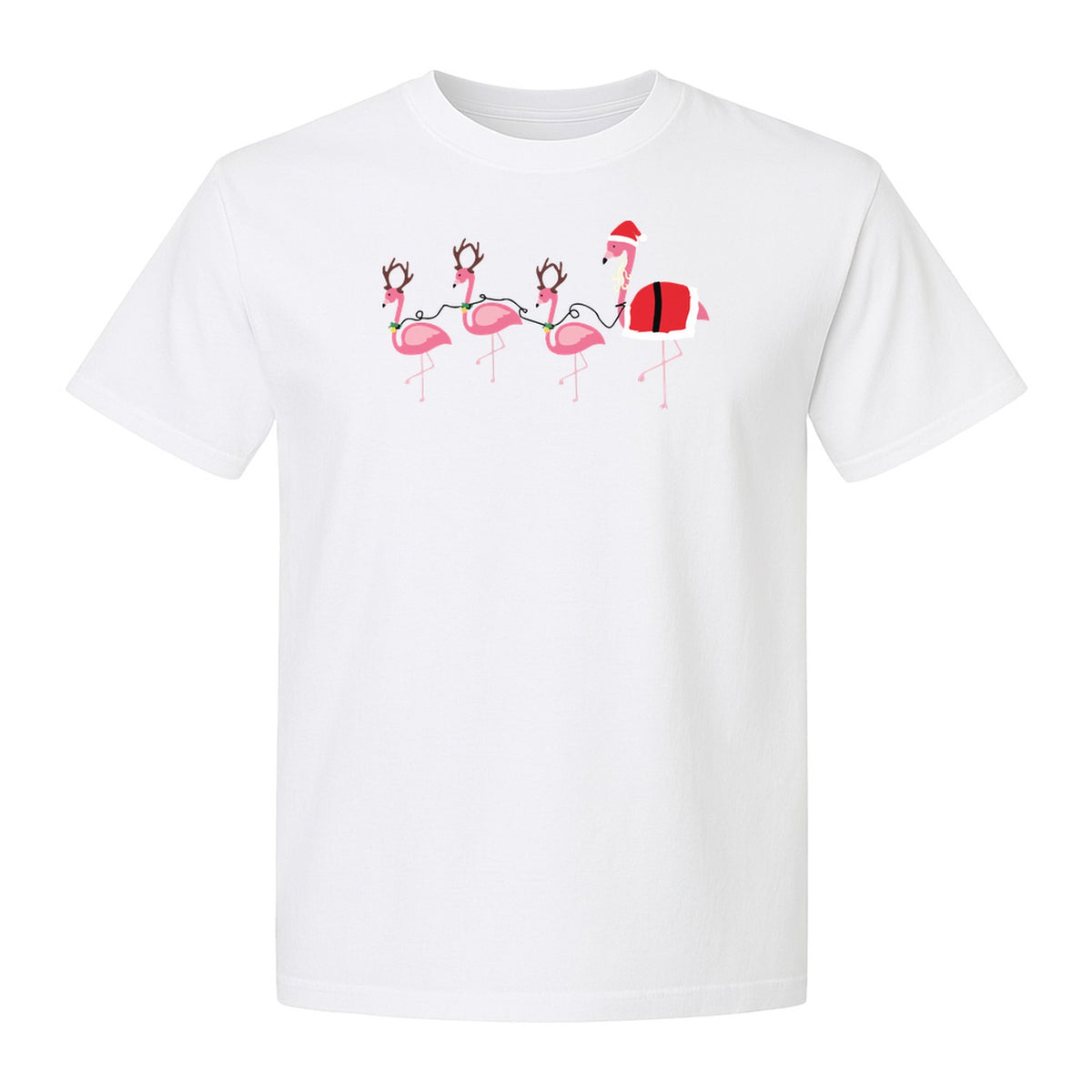 Flamingo Christmas T-Shirt, Santa Hat Tropical Holiday Party Design for Adults