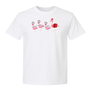 Flamingo Christmas T-Shirt, Santa Hat Tropical Holiday Party Design for Adults