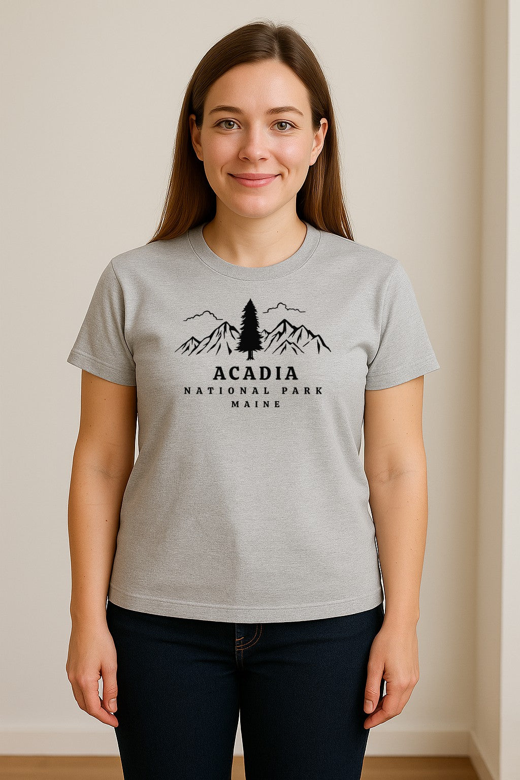 Acadia National Park T-Shirt, Mountain and Tree Graphic for Maine Hiking and Camping Trips