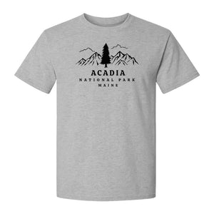 Acadia National Park T-Shirt, Mountain and Tree Graphic for Maine Hiking and Camping Trips