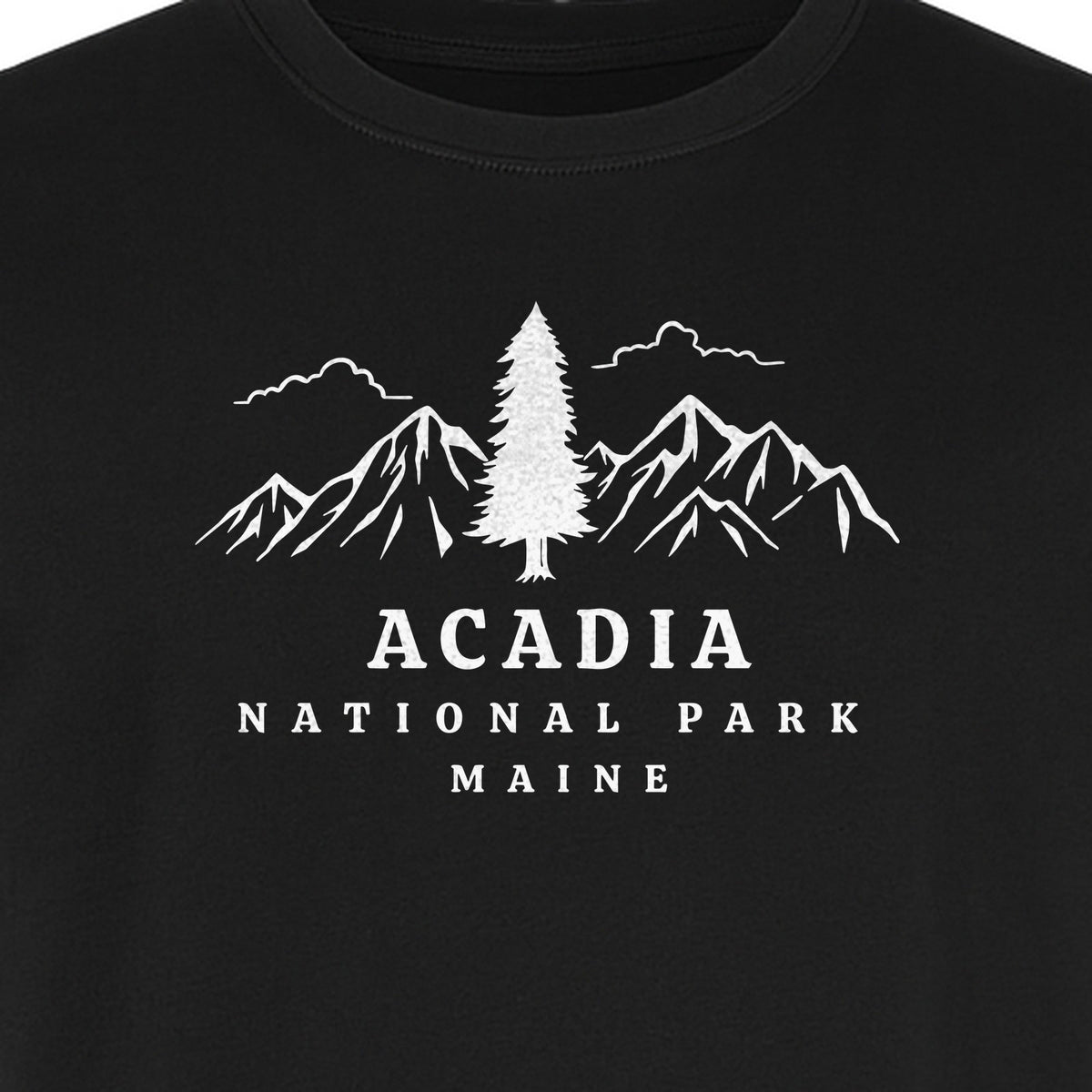 Acadia National Park T-Shirt, Mountain and Tree Graphic for Maine Hiking and Camping Trips