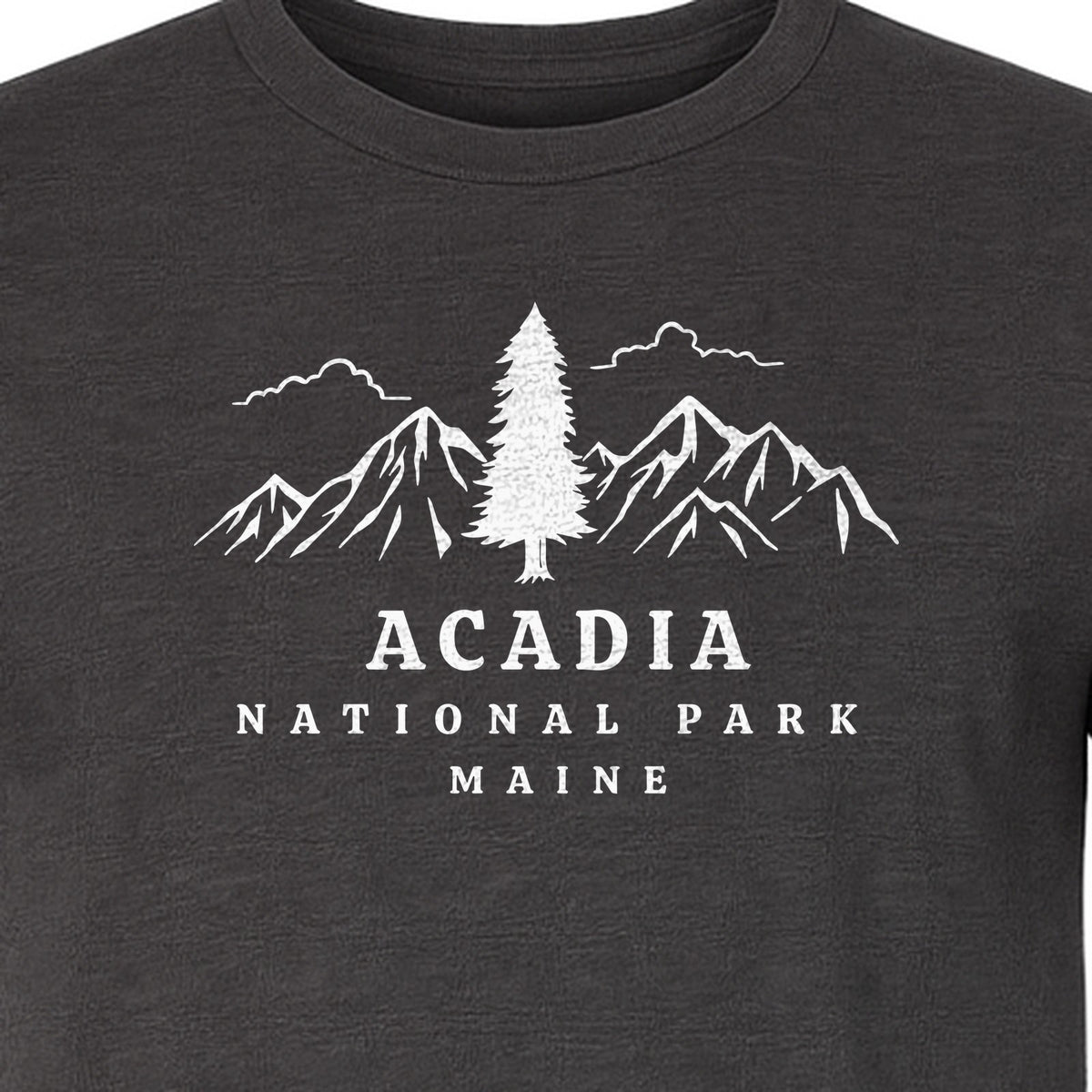 Acadia National Park T-Shirt, Mountain and Tree Graphic for Maine Hiking and Camping Trips