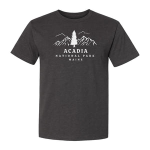 Acadia National Park T-Shirt, Mountain and Tree Graphic for Maine Hiking and Camping Trips
