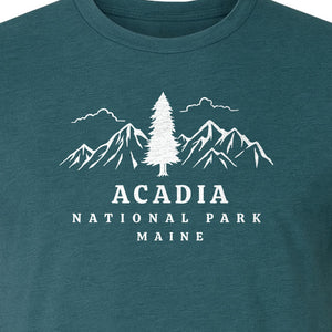 Acadia National Park T-Shirt, Mountain and Tree Graphic for Maine Hiking and Camping Trips