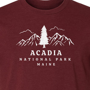 Acadia National Park T-Shirt, Mountain and Tree Graphic for Maine Hiking and Camping Trips