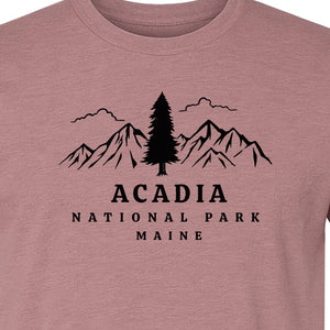 Acadia National Park T-Shirt, Mountain and Tree Graphic for Maine Hiking and Camping Trips