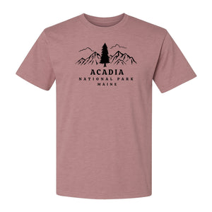 Acadia National Park T-Shirt, Mountain and Tree Graphic for Maine Hiking and Camping Trips