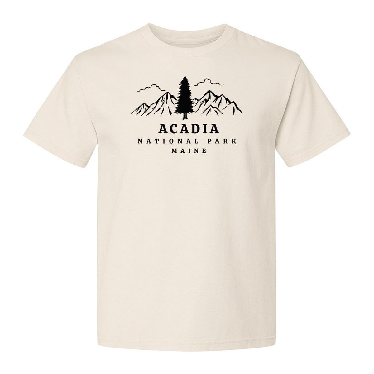 Acadia National Park T-Shirt, Mountain and Tree Graphic for Maine Hiking and Camping Trips