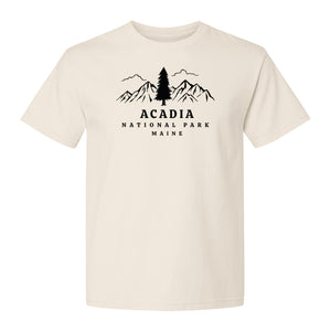 Acadia National Park T-Shirt, Mountain and Tree Graphic for Maine Hiking and Camping Trips