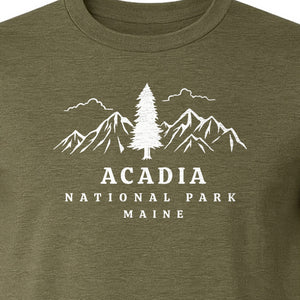 Acadia National Park T-Shirt, Mountain and Tree Graphic for Maine Hiking and Camping Trips