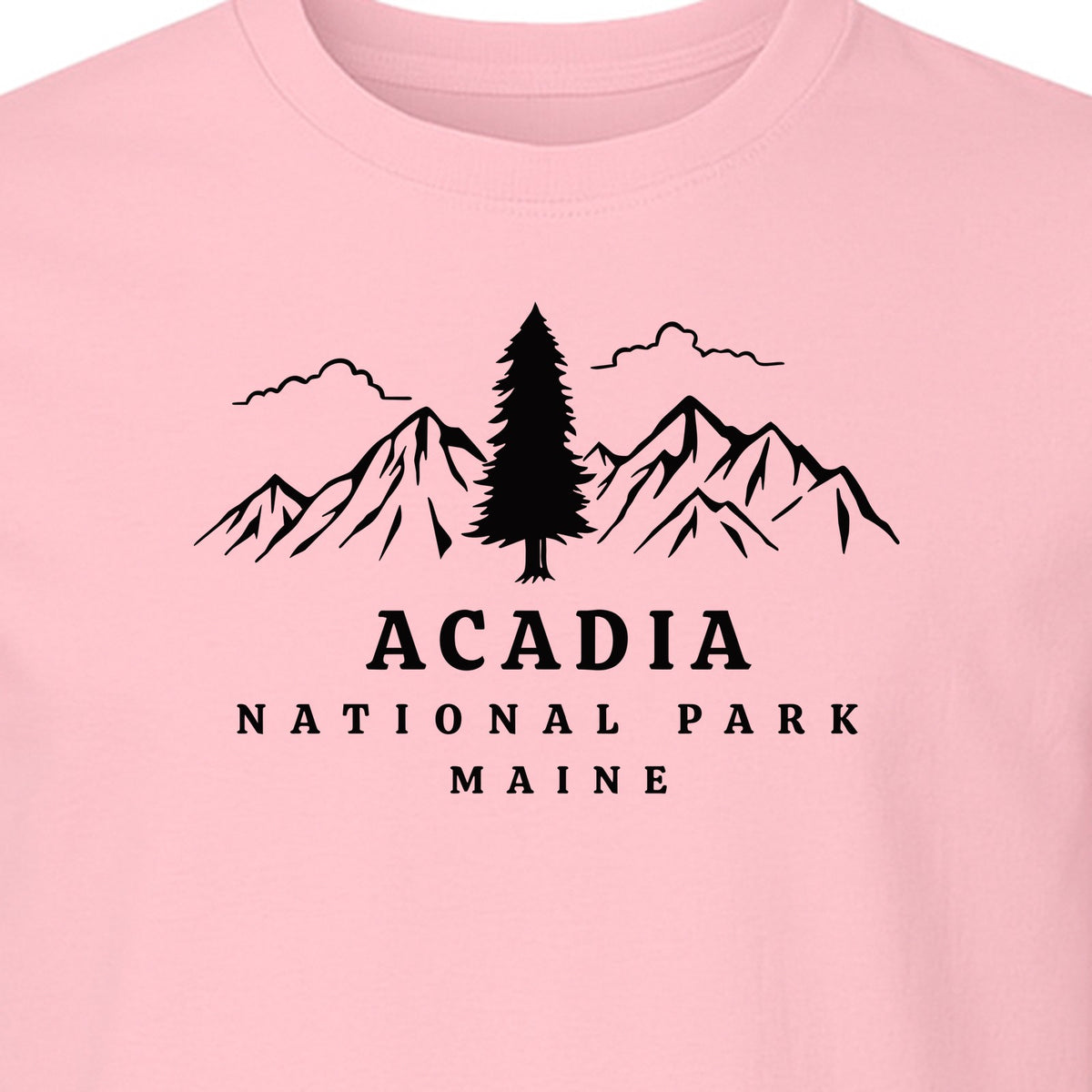 Acadia National Park T-Shirt, Mountain and Tree Graphic for Maine Hiking and Camping Trips