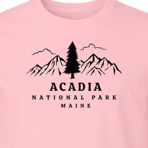 Acadia National Park T-Shirt, Mountain and Tree Graphic for Maine Hiking and Camping Trips