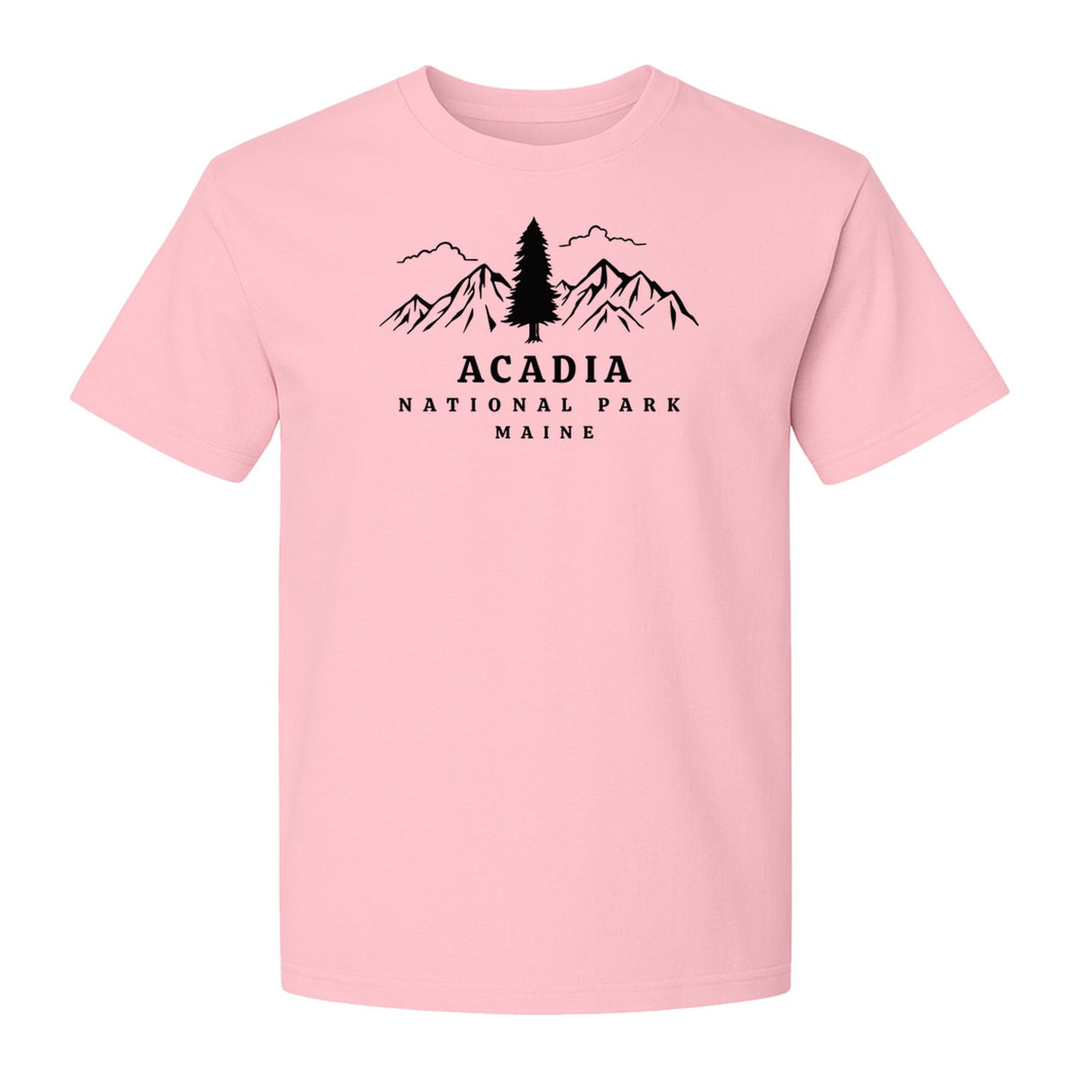 Acadia National Park T-Shirt, Mountain and Tree Graphic for Maine Hiking and Camping Trips