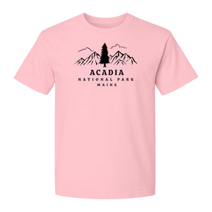 Acadia National Park T-Shirt, Mountain and Tree Graphic for Maine Hiking and Camping Trips