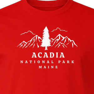 Acadia National Park T-Shirt, Mountain and Tree Graphic for Maine Hiking and Camping Trips