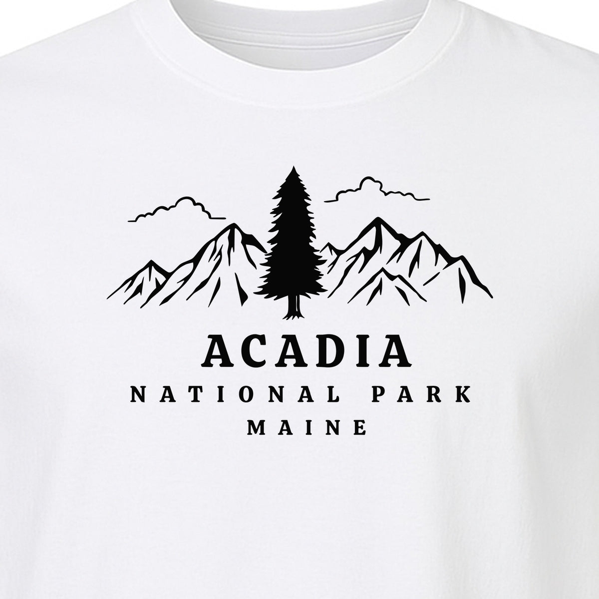 Acadia National Park T-Shirt, Mountain and Tree Graphic for Maine Hiking and Camping Trips