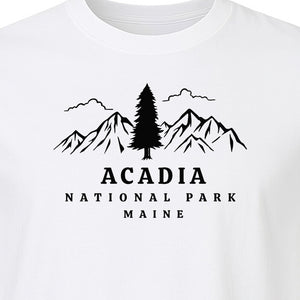 Acadia National Park T-Shirt, Mountain and Tree Graphic for Maine Hiking and Camping Trips