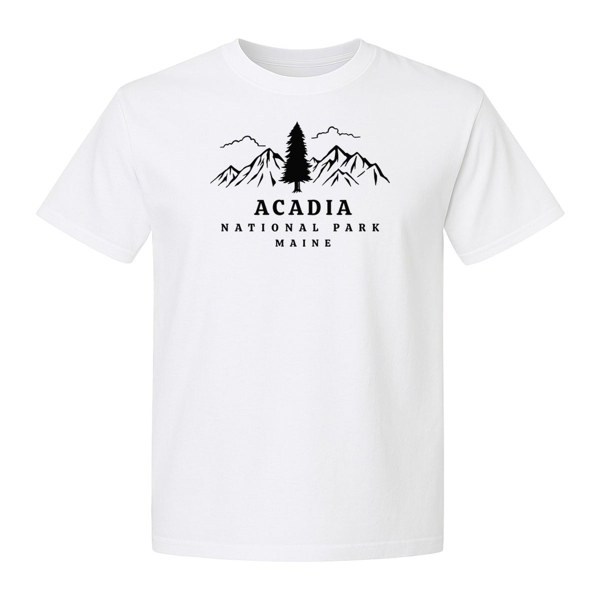 Acadia National Park T-Shirt, Mountain and Tree Graphic for Maine Hiking and Camping Trips
