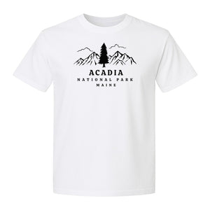 Acadia National Park T-Shirt, Mountain and Tree Graphic for Maine Hiking and Camping Trips