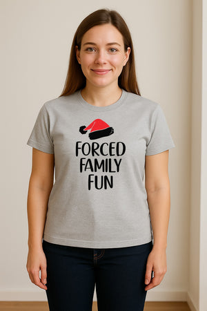 Forced Family Fun Christmas T-Shirt, Santa Hat Graphic for Holiday Gatherings