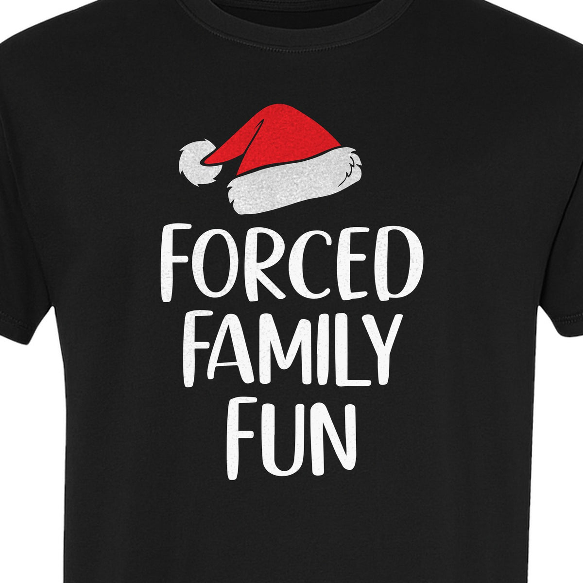 Forced Family Fun Christmas T-Shirt, Santa Hat Graphic for Holiday Gatherings
