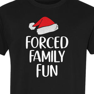 Forced Family Fun Christmas T-Shirt, Santa Hat Graphic for Holiday Gatherings