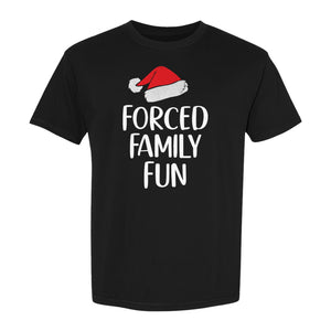 Forced Family Fun Christmas T-Shirt, Santa Hat Graphic for Holiday Gatherings