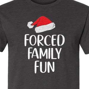 Forced Family Fun Christmas T-Shirt, Santa Hat Graphic for Holiday Gatherings