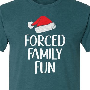 Forced Family Fun Christmas T-Shirt, Santa Hat Graphic for Holiday Gatherings