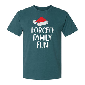 Forced Family Fun Christmas T-Shirt, Santa Hat Graphic for Holiday Gatherings